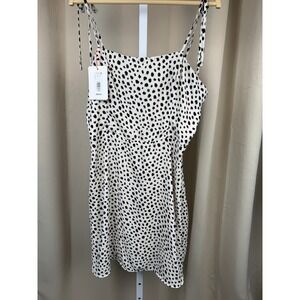 NWT Gianni Bini Ivory Black Spot Tie Strap Midi Dress Smocked Back Adjustable L